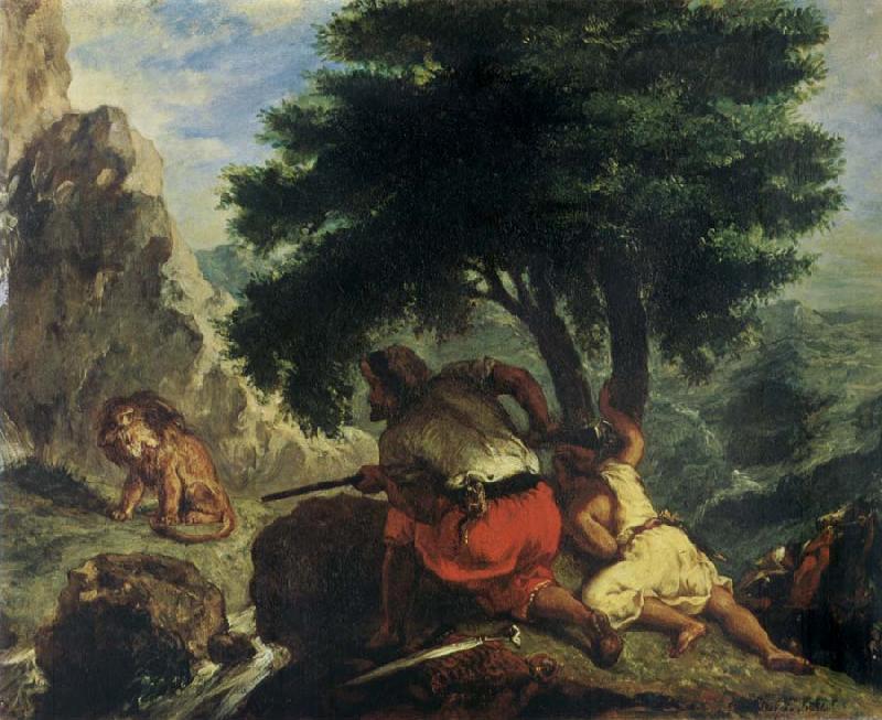Eugene Delacroix Lion Hunt in Morocco France oil painting art